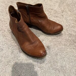 Lucky Brand Brown Leather Ankle Booties with Side Zip